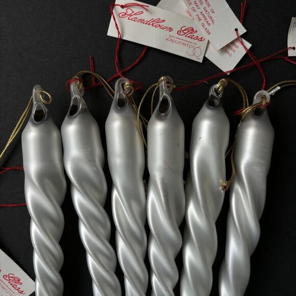 Vtg Deptartment 56 Handblown Glass Icicle Ornaments Set Of 6 White Christmas new - Picture 3 of 7